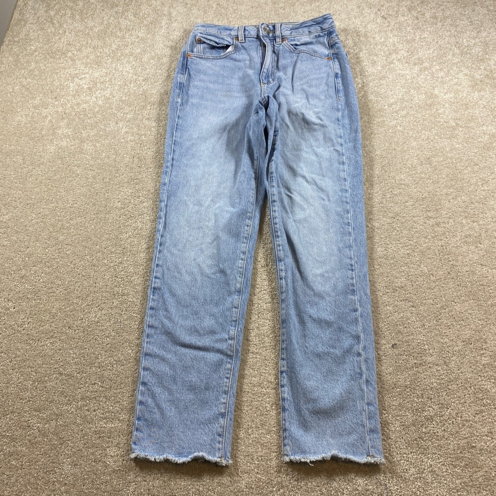 Garage Mom Jeans Womens 3 Light Wash High Rise Raw Hem Straight Leg Denim